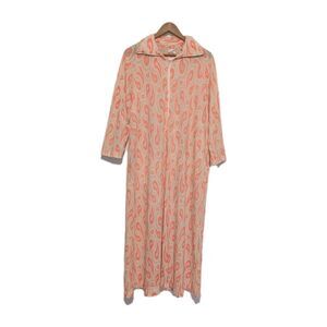 Vintage 60s Zip Up Coral Pink Paisey Knit Robe Lounger M